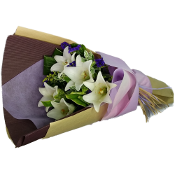 Five Steamed White Color Lily Bouquet Valentines Day